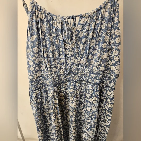 NWT - Lucky Brand Viscose Stretch Blue Floral Smocked Waist Maxi Dress - XL - Picture 11 of 15